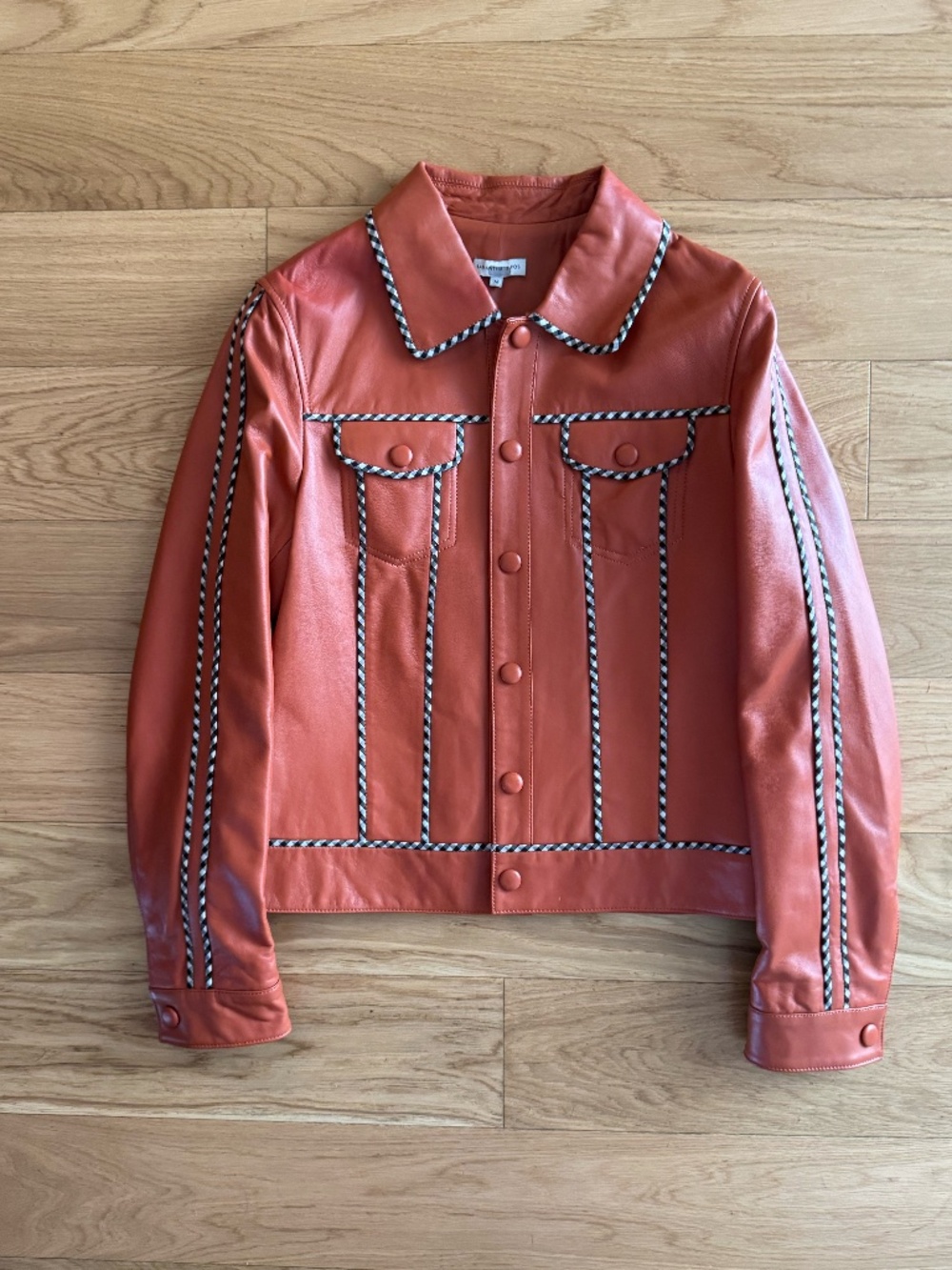 Lambskin jacket with gingham piping - Size M